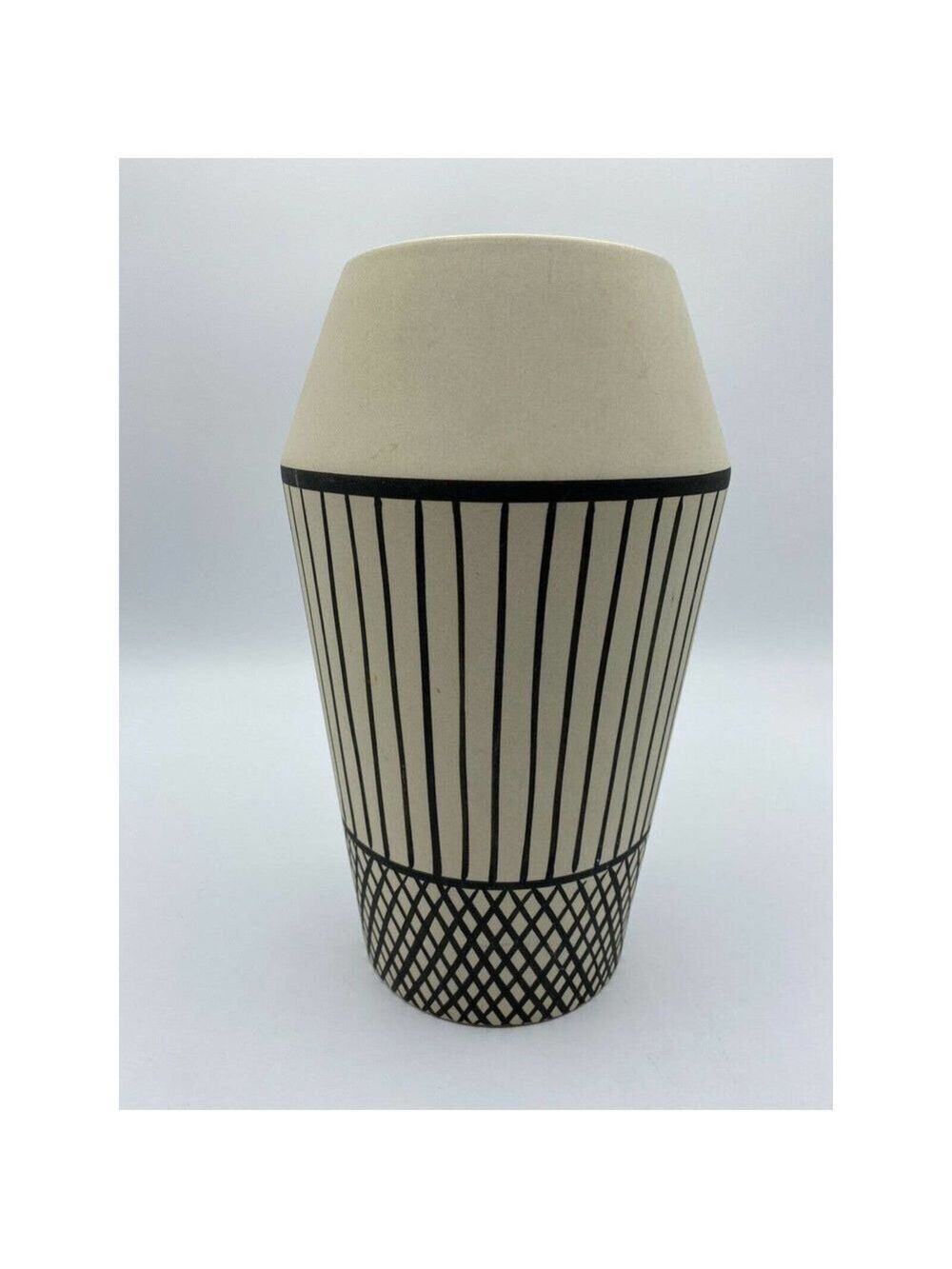 NEW Nate Berkus Modern Pinzell Large Ceramic Vase White Black Stripe Geo Print